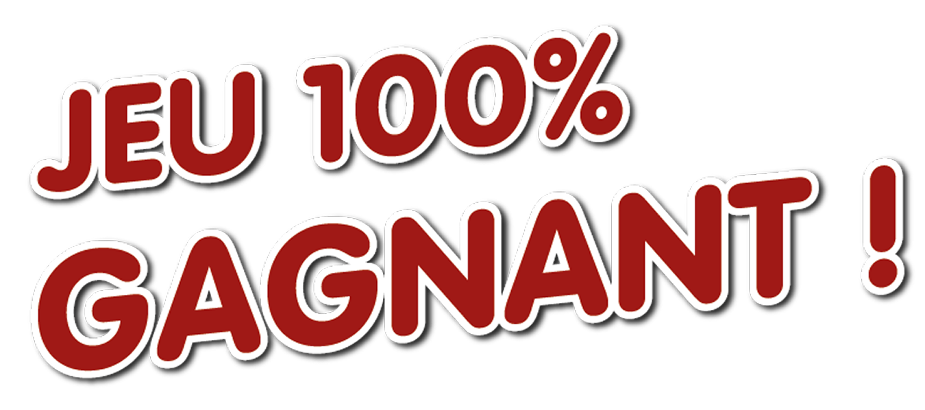 un texte stylisé indiquant jeu cent pour cent gagnant